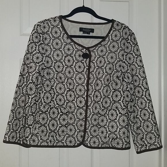 Peck & Peck brown white cropped jacket Sz 14 - Picture 1 of 5